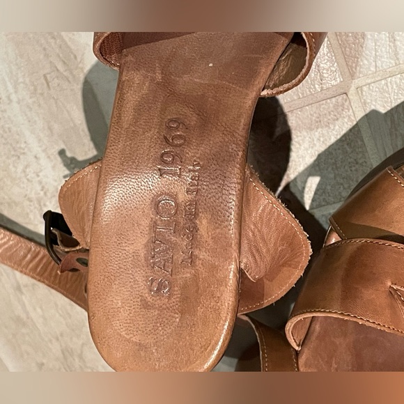 Savio 1969 made in Italy brown leather wedge platform sandals. Retro style. - Picture 4 of 6